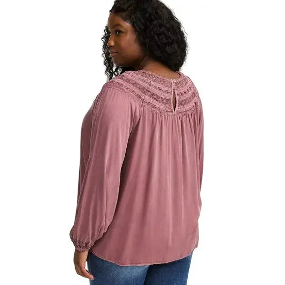 NWT Torrid Crochet Yoke Blouson Long Sleeve Top - Size 2X 18-20 - Picture 3 of 8